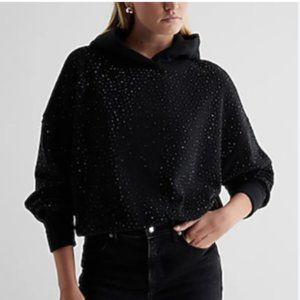 Express Crystal Embellished Fleece Hoodie, Size M, Black